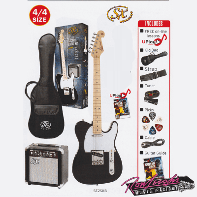 SX SE2SKB 'TL' Style Electric Guitar Pack with Amplifier in Black for sale