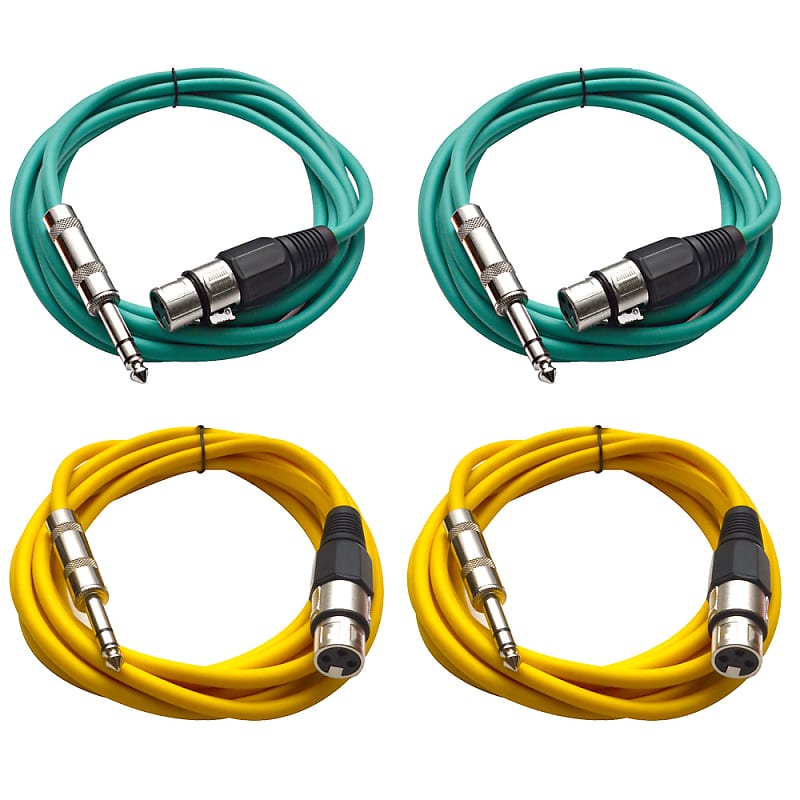 4 Pack of 1/4 Inch to XLR Female Patch Cables 10 Foot Extension Cords Jumper - Green and Yellow image 1