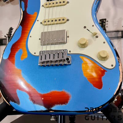 Schecter USA Custom Shop Nick Johnston Traditional Electric Guitar w/ Case-Lake Placid Blue over 3-Tone Sunburst (Heavy Relic) image 8