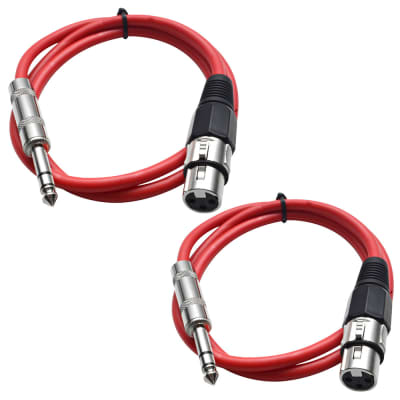 2 Pack of 1/4 Inch to XLR Female Patch Cables 2 Foot Extension Cords Jumper - Red and Red image 1