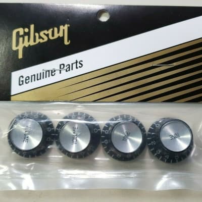 GIBSON Les Paul Knobs Black Bell Silver Insert Top Hat Set Genuine PRMK-010 image 1
