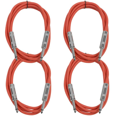 4 Pack of 6 Foot 1/4" TS Patch Cables 6' Extension Cords Jumper - Red & Red image 1