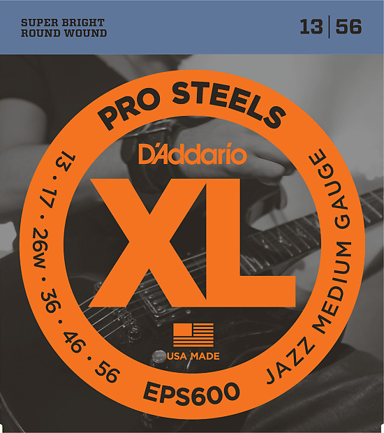 D'Addario EPS600 ProSteels Electric Guitar Strings, Jazz Medium, 13-56 image 1