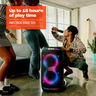 JBL PartyBox Stage 320 - Portable party speaker with telescopic handle & wide, sturdy Wheels, Powerful Pro Sound, Futuristic lightshow, Up to 18 hours of play time, Splash proof (White) image 6