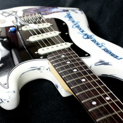 Custom Painted and Upgraded Fender Squier Bullet Strat Series - Aged and Worn with Custom Graphics image 16