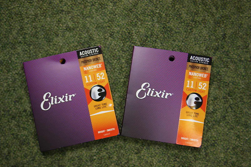 Elixir 16534 Nanoweb 11 52 twin pack light acoustic guitar strings