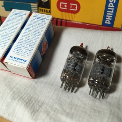 2 Matched Rare Red Tip Lab Instrument Grade Telefunken 1960 Berlin AudioTubes NOS 7DJ8 6DJ8 ◇ BottomGermany Rare Berlin Tone Layered Holographics Warm Tone Detailed Smooth Vintage ~ 6922/E88CC Sub W/ More Head Room for sale