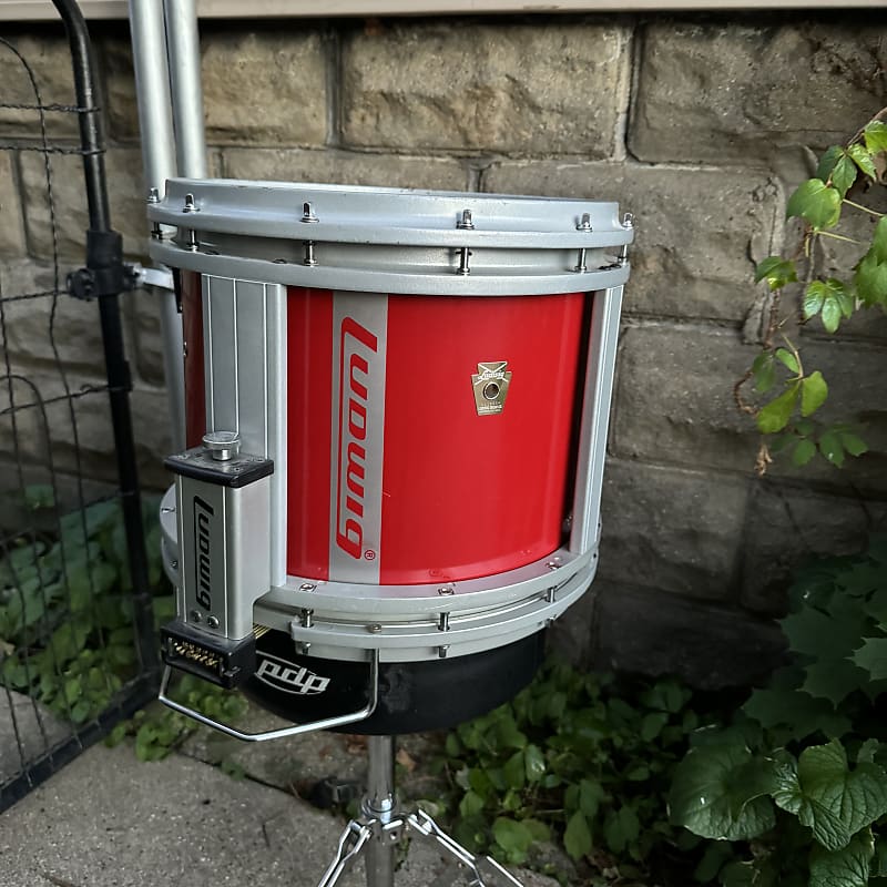 Ludwig 14 dia. x 12 deep Vector High Tension Marching Snare Drum Red Grey Monroe Keystone Badge