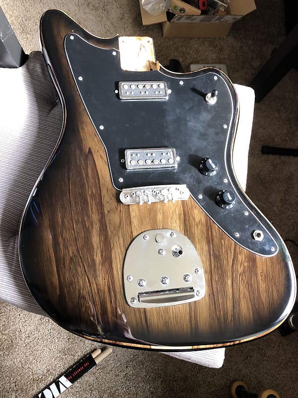 Warmoth Chambered Black Korina Jazzmaster Body. Loaded with