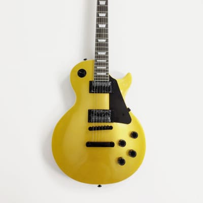 Haze HSGS91988GD Solid Mahogany Body Gold Top Electric Guitar, Gold - With yellow case image 2