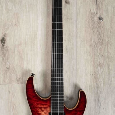 Suhr Custom Modern Carve Top HSH Guitar, Ebony Fretboard, Swamp Ash, Faded Trans Wine Red Burst image 4