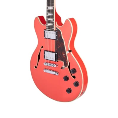 D'Angelico 6 String Semi-Hollow-Body Electric Guitar, Fiesta Red, DAPMINIDCFRCSCB image 4