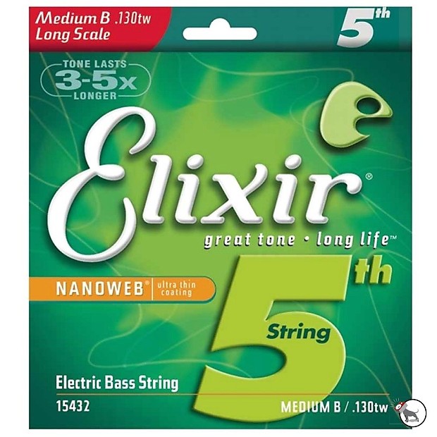 Elixir 15432 Nanoweb Nickel Plated Steel Long Scale TaperWound Light B String for 5/6 String Bass (130) image 1