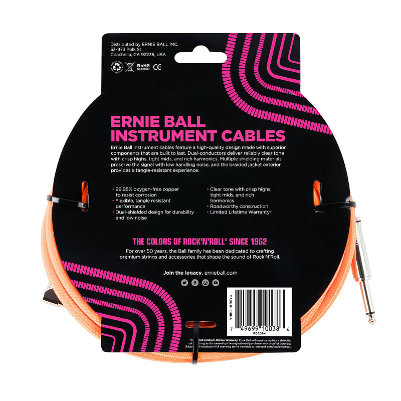 Ernie Ball 10' Straight/Angle Braided Cable - Black/Green