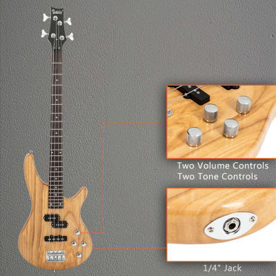 Glarry GIB Bass Guitar Full Size 4 String SS pickups w/ 20W Amplifier Burlywood image 9