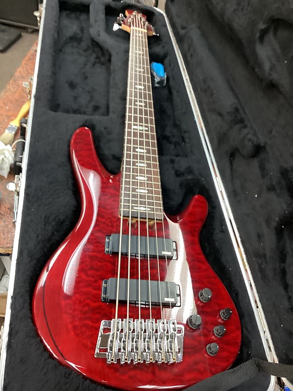 Yamaha TRB1006 6 String red see thru Quilt | Reverb