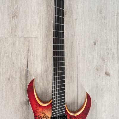 Mayones Duvell Elite VF BKP 6 Multi-Scale Guitar, Ebony Fretboard, Trans Jeans Black Red Burst Satin image 4