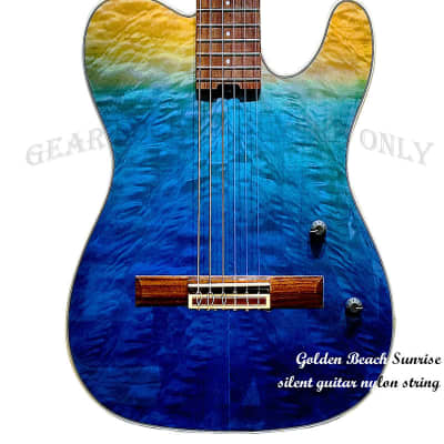 Golden beach sunrise solid cedar Nylon string silent guitar (custom made) image 2