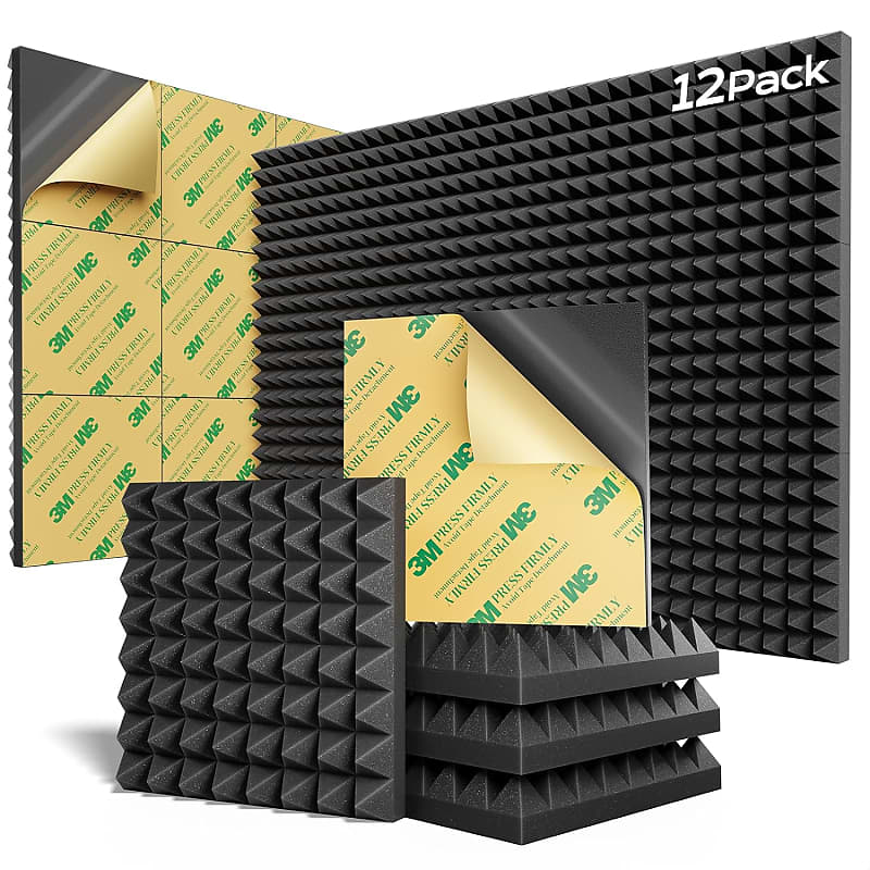 24 Pack Acoustic Foam Panels 2 Inches Thick Sound Proof Padding for Wall  Pyramid, 2 X 12 X 12 Sound Absorbing Dampening Studio Foam Soundproofing