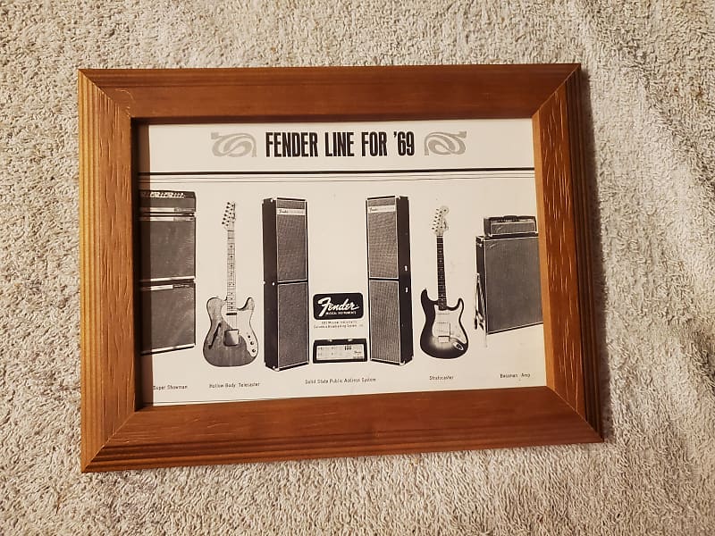 1969 Fender Guitars Promo Ad Framed Stratocaster Telecaster Thinline, Bassman, Showman Original image 1