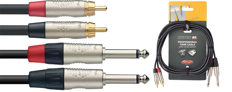 Stagg NTC3PCMR 3m/10ft Twin RCA Phono to Jack Cable  			