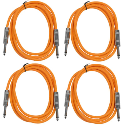 4 Pack of 6 Foot 1/4" TS Patch Cables 6' Extension Cords Jumper - Orange & Orange image 1