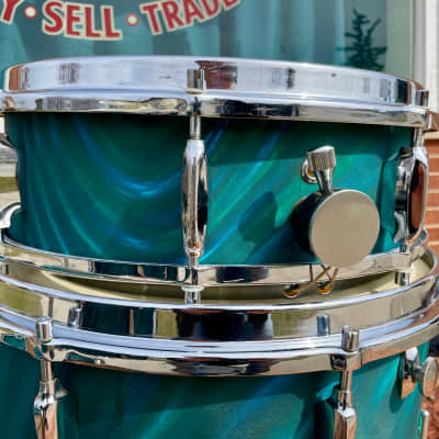 1960s Sonor Teardrop Drum Set Multi-Brilliant Turquoise Satin Flame Blue/Green 20/12/16/5x14 image 13