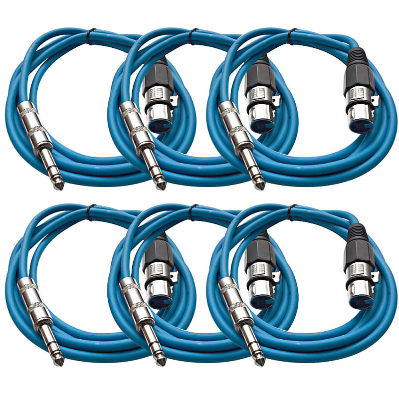 SEISMIC 6 PACK Blue 1/4" TRS XLR Female 6' Patch Cables image 1