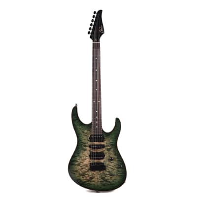 Suhr Custom Modern HSH Quilted Maple Faded Transparent Green Burst w/Roasted Flame Maple Neck (Serial #76277) image 4