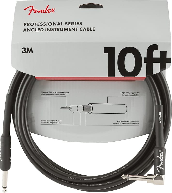 Fender Professional Series Instrument Cable 10 Foot Angled Black image 1