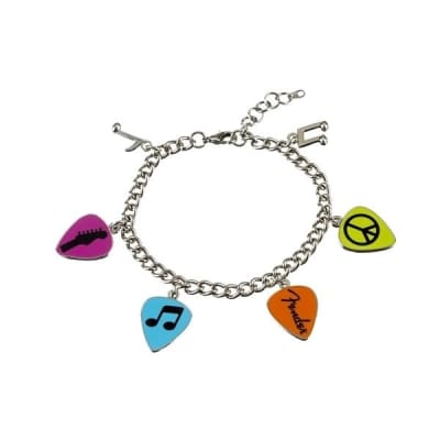 Genuine Fender Love Peace and Music Charm Bracelet with 4 Guitar Pick Charms image 1
