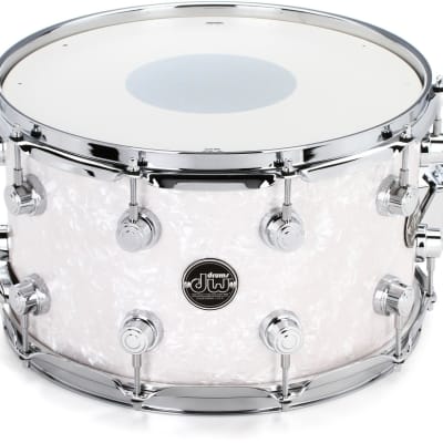 DW Performance Series Snare Drum - 8 x 14 inch - White Marine FinishPly  Bundle with DW DWSM800 Drum Key Keychain image 3