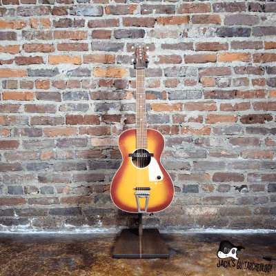 Chord Parlor Acoustic Guitar w/ Goldfoil Pickup & Rubber Bridge (1960s, Cherryburst) image 2