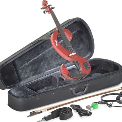 4/4 electric violin set with S-shaped metallic red electric violin, soft case and headphones image 1