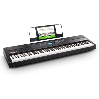 88 Key Digital Piano Keyboard with Hammer Action Weighted Keys, 2x20W Speakers, 12 Voices, Record and Lesson Mode, FX and Display image 1