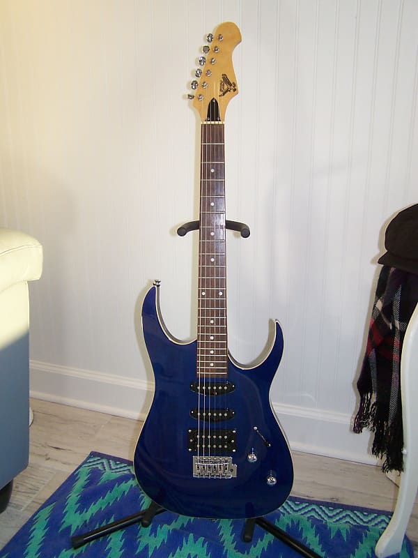 S101 Eagle,  Double Cutaway HSS Electric Guitar, Transparent Blue finish, single binding. image 1