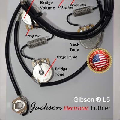 L5 Gibson ® or  Epiphone ® Type Wiring Harness by JEL 525k CTS .022 Sprague Vitamin Q NOS imagen 2