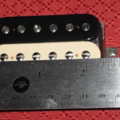 lite use (generally clean w/ few light scratches/tiny imperfections) genuine Gibson 61 Humbucker, PAF, Zebra (black/creme) 7.57k, any position, lead wire 10 & 1/4 inches, 4 conductor, Alnico 5, solder connect (+screws/springs/copy of wiring diagram) 2014 image 7