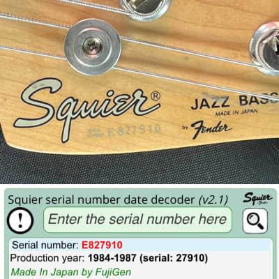 1984-1987 Squier Japan Jazz Bass JB-355 Olympic White E Series MIJ