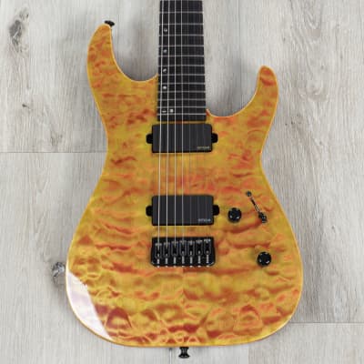 ESP USA M-7 Baritone 7-String Guitar, EMG 81-7XH / 85-7XH, Quilt Crimson Mist image 2