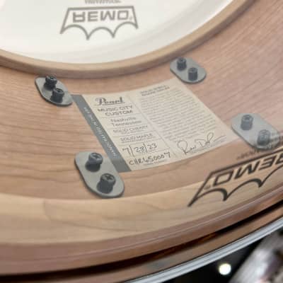 Pearl Music City Custom Solid Cherry 14x6.5 Snare Drum - Natural With Kingwood Royal Inlay image 3