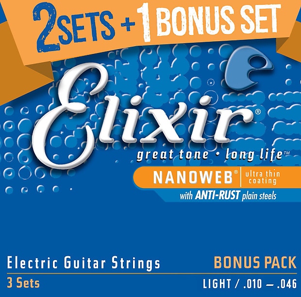 Elixir 16542 Nanoweb Electric Guitar Strings - Light (10-46) 3-Pack image 1
