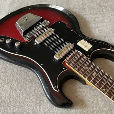 Vintage 1960’s Unbranded Teisco 12 String Electric Guitar Goldfoil Pickups Redburst MIJ Japan Kawai Bison Rare Possibly Early Ibanez image 4