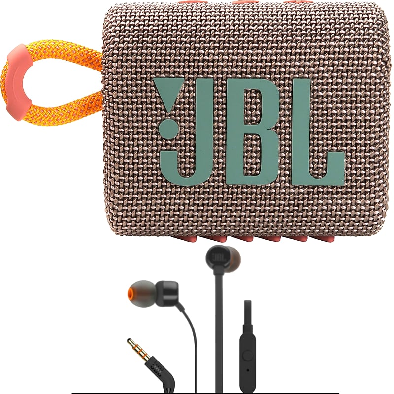 JBL Go 3 Portable Waterproof Wireless IP67 Dustproof Outdoor Bluetooth Speaker Grey + JBL T110 in Ear Headphones image 1