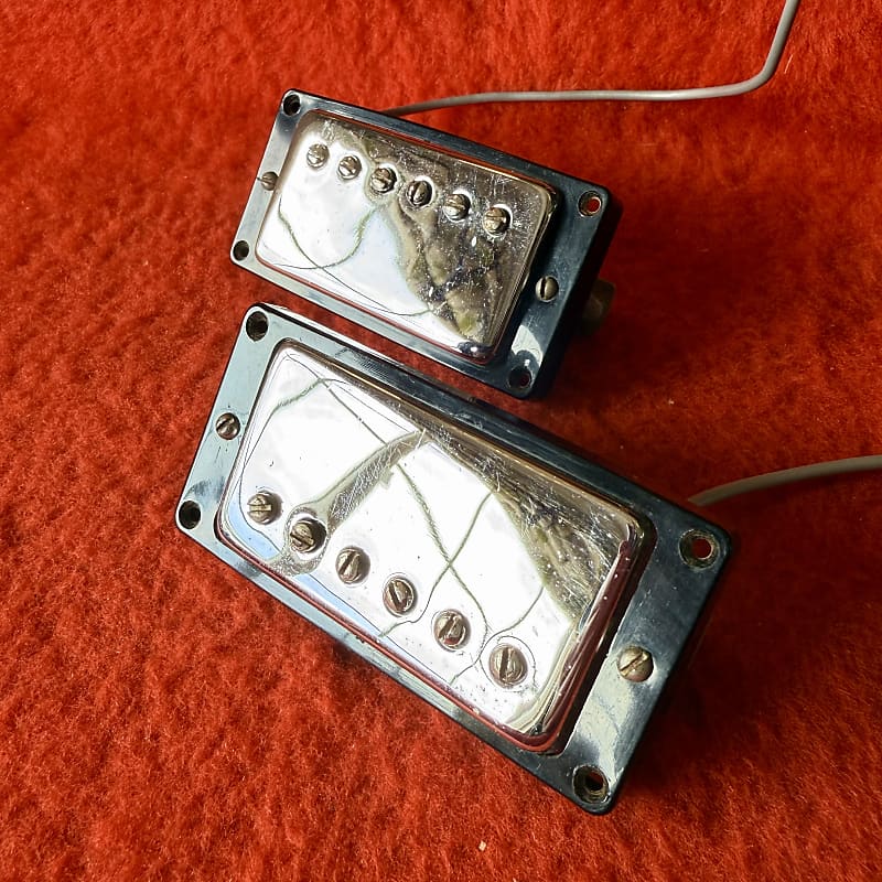 PAIR Gibson Patent sticker humbucker pickups c 1970 - Chrome t-top original vintage USA paf image 1