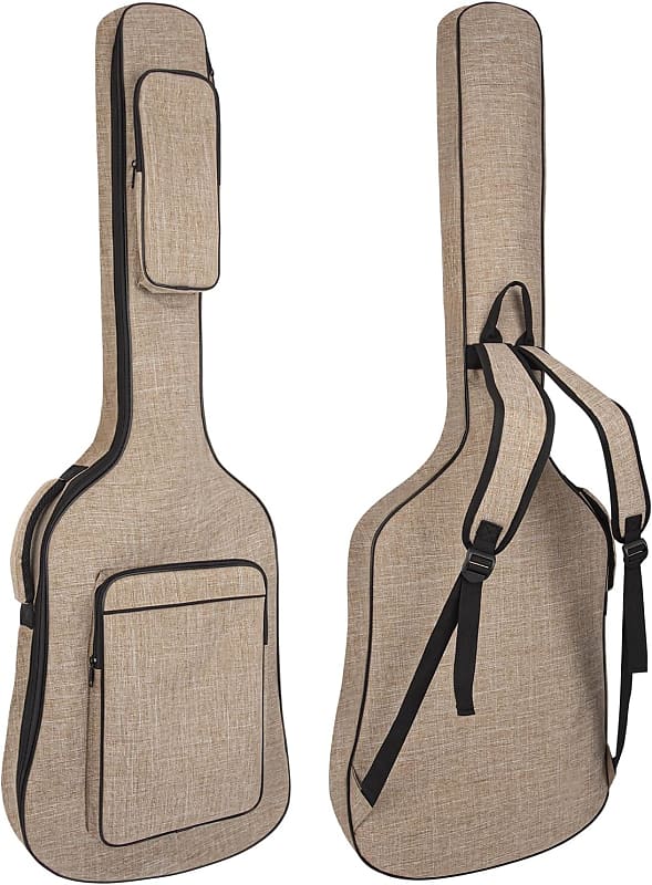 Bass Guitar Case, Bass Guitar Gig Bag 0.38 Inch Thick Padding Backpack Soft Electric Bass Guitar Bag Dual Adjustable Shoulder Strap Pocket & Neck Strap Khaki image 1