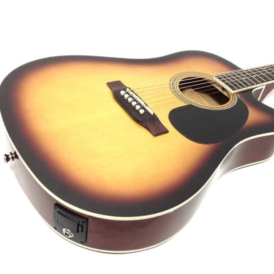 Haze F631BCEQBS Thin Body Acoustic Guitar, Sunburst, EQ, Cutaway + Free Gig Bag, Picks image 5