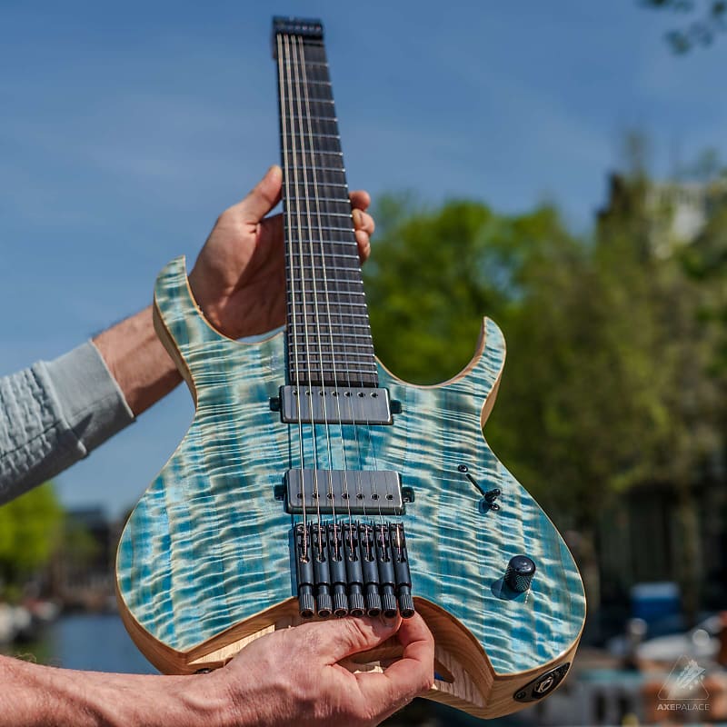 Mayones Hydra Elite 7-String 4A Curly Poplar Top - Aquamarine image 1
