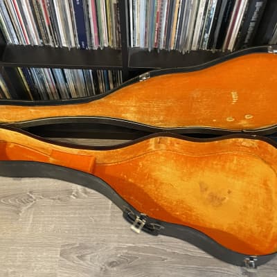 Vintage Acoustic Guitar Case 1960’s-1970’s Black w Orange Gold Interior image 1
