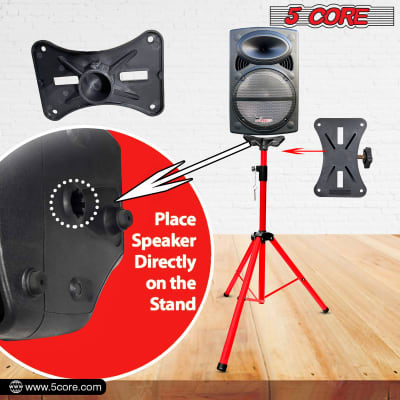 5 Core Speaker Stand Tripod 2 Pieces Heavy Duty PA DJ Speakers Pole Mount Stands Professional with Mounting Bracket Height Adjustable 40 to 72 Inch Red  SS HD 2 PK RED image 6